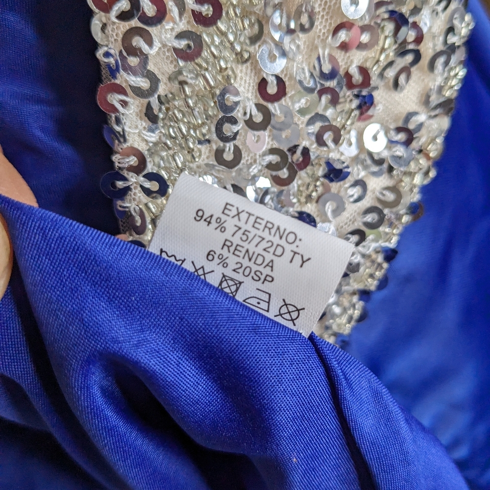 Tangfuti Cocktail Dress size 14 NWT Blue White Sequin Lined A-line Princess V-1 - Picture 12 of 13